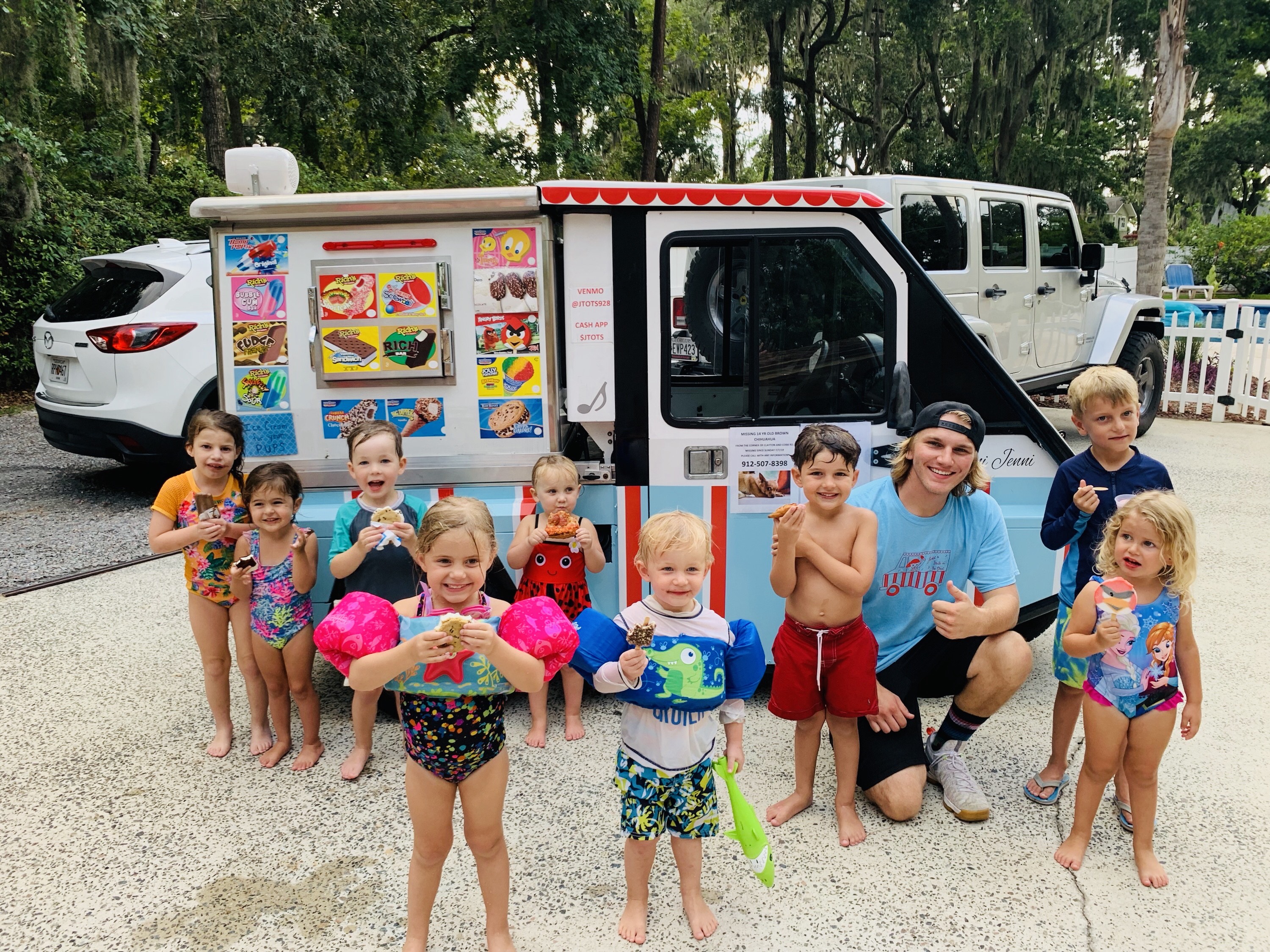 kids eating ice cream from ice cream truck